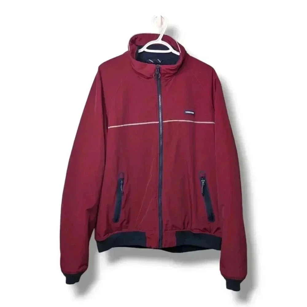 LANDS' END Men’s Maroon Fleece Lined Windbreaker Full Zip Up Jacket Size XL/T